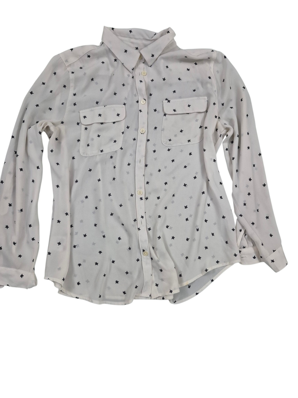 LOFT White Button-Down Blouse with Black Star Print